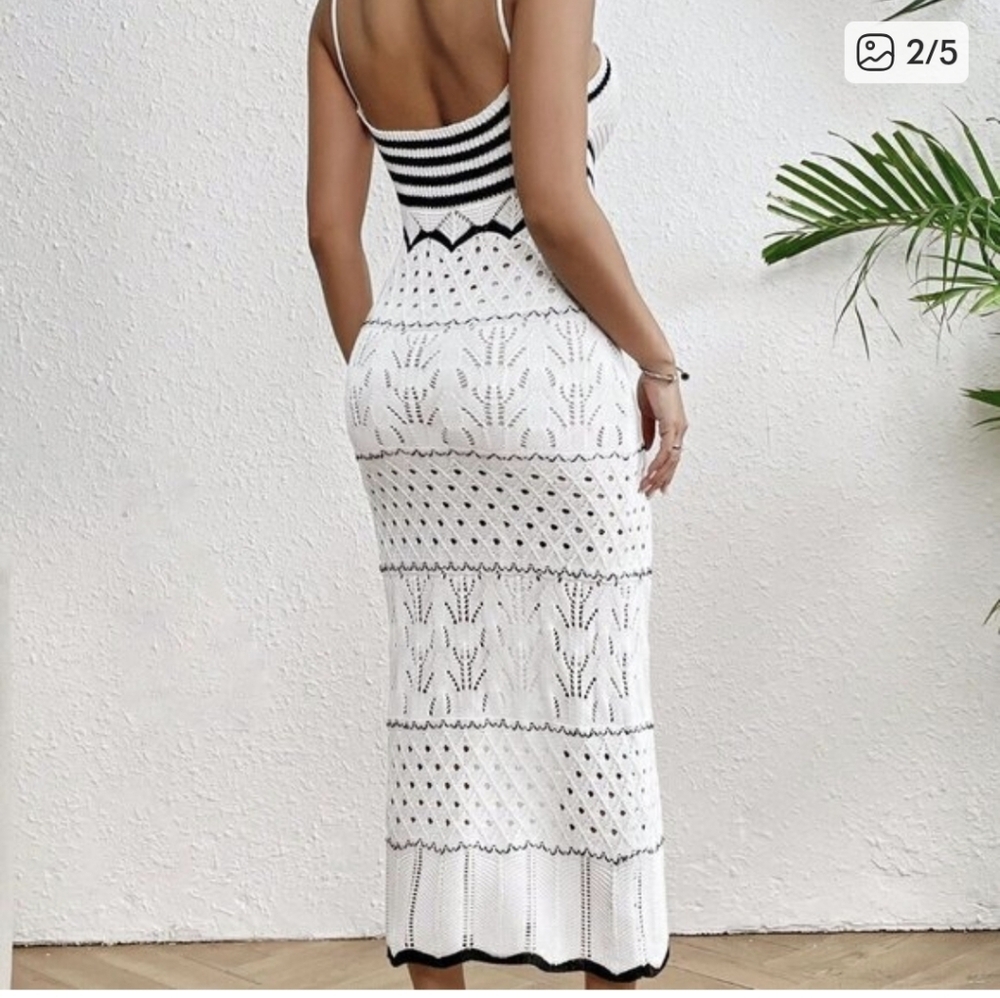 Elegant Cream And Black Crochet Dress - Picture 2 of 8